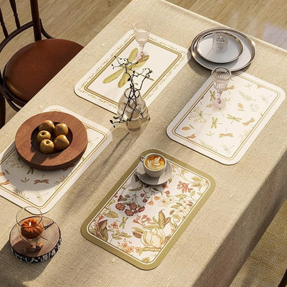 ISAENNE Grey Green Placemats Set of 6,Rectangular PVC Placemats, Waterproof and Heat-Resistant Botanical Floral Pattern,Decoration for Kitchen,Dinning,Parties, Holiday,12"*17"