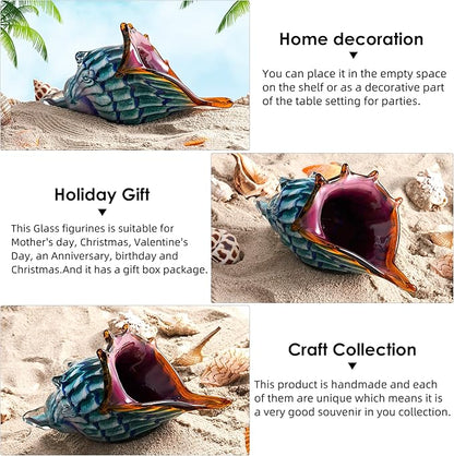 EUSTUMA Hand Blown Glass Conch Figurines Ornament,Sea Animal Ornament for Home Decor,Sea Animals Collection for Birthday Gift,Glass Seashell