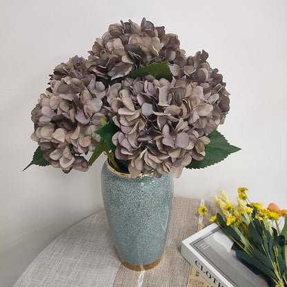 Brown Hydrangea Artificial Flowers,6 Pcs Faux Hydrangea Flowers,Artificial Hydrangeas Flowers with Stems,Fake Hydrangeas,Silk Hydrangeas Flowers with Stems for Home Decor (6, Coffee)