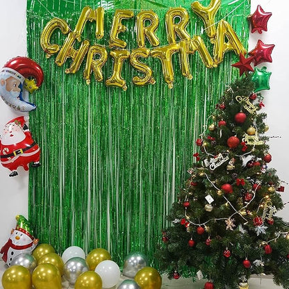 BRAVESHINE Green Metallic Tinsel Foil Fringe Curtains - 2 Pack 3.2 x 8.2 ft Metallic Photo Backdrop for Graduates-Theme/St Patricks Day/Hawaiian/Luau/Dinosaur/Jungle-Theme/Christmas Party Decorations