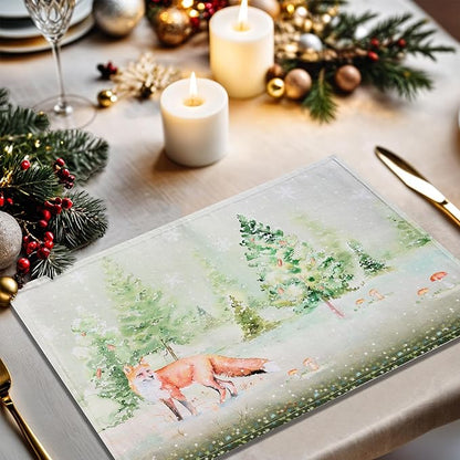 Maison d' Hermine Placemats Set of 4 100% Cotton Washable Cloth Place Mats, Reusable Table Mats for Thanksgiving Christmas Decorations Kitchen Dining Party Wedding (Winter Mornings, 13" x 19")