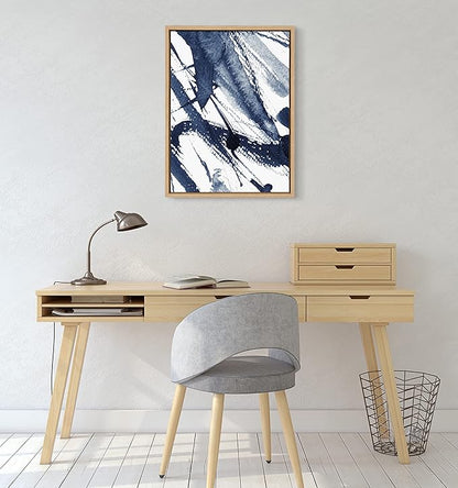 Kate and Laurel Sylvie Indigo Watercolor Abstract Print Framed Canvas Wall Art by Amy Peterson, 23x33 Gold