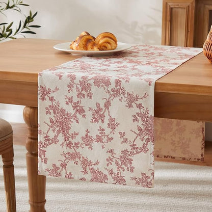 100% Cotton French Pastoral Table Runners, 13x48 Inch red Farmhouse Table Runners 48 Inches Long, Vintage Flowers Print Home Decors