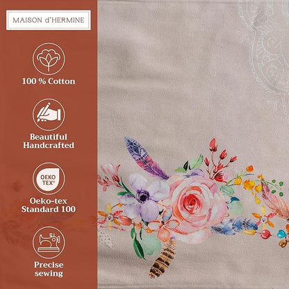 Maison d' Hermine Placemats Set of 4 100% Cotton Washable Cloth Place Mats, Reusable Table Mats for Kitchen Dining Decoration, Party, Wedding, Restaurant Spring/Summer (Ibiza - Beige, 13" x 19")