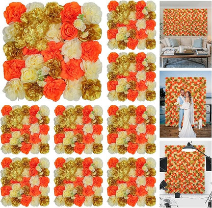 Flower Wall Backdrop 9pcs 16.5x16.5 Inch Flower Wall Decor Artificial Floral Wall Panel Ideal for Wedding Celebrations, Festive Party Birthday Backdrops and Elegant Home Decor
