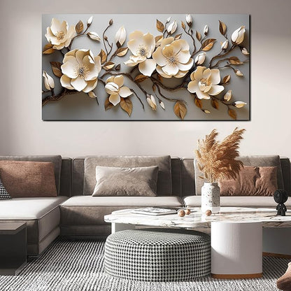 Flower Pictures Wall Art for Bedroom Modern Art Wall Decor for Bedroom White and Gold Canvas Print Wall Art Large Size 29 x 58 Inch