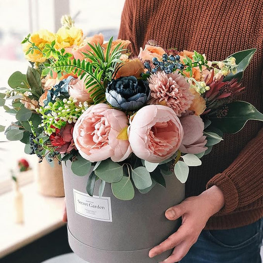 Artificial Flowers, Fake Peony Flower Combo Box Set, Silk Flowers with Wire Stem for DIY Wedding Bridal Bouquet Shower Party Home Décor (Multi-Color)