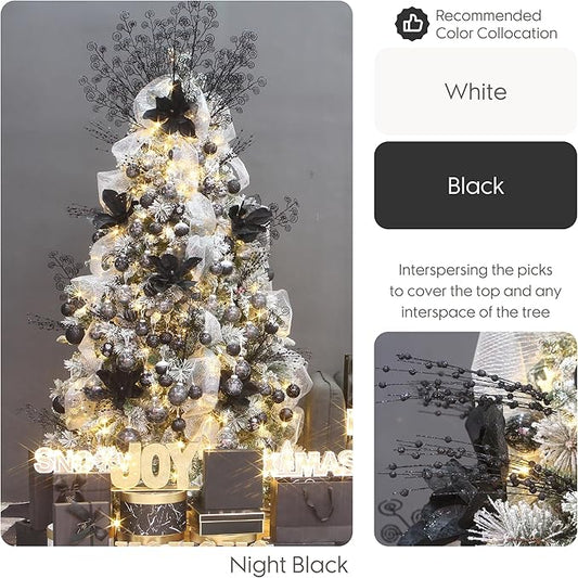 Sea Team 24-Pack Artificial Glitter Berry Stem Ornaments, Decorative Bead Sticks, Glittery Twigs, Picks, Branches for Christmas Tree, Small Vase, Holiday, Wedding, Party (17 Inches, Black)