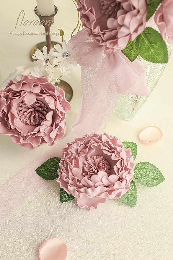 Floroom Artificial Flowers 16pcs 4" Dusty Rose Blooming Peonies Real Looking Foam Fake Peony with Stems for DIY Wedding Bouquets Bridal Shower Centerpieces Floral Arrangements Party Tables Decorations