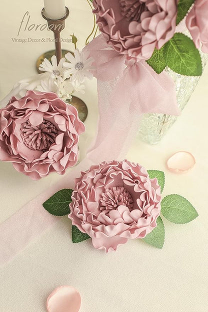 Floroom Artificial Flowers 16pcs 4" Dusty Rose Blooming Peonies Real Looking Foam Fake Peony with Stems for DIY Wedding Bouquets Bridal Shower Centerpieces Floral Arrangements Party Tables Decorations