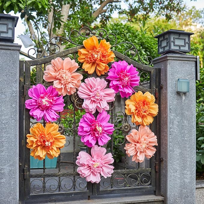 12PCS Tissue Paper Flowers，Handmade Colorful Giant Crepe Artificial Flowers Decorations for Wall,12 Inches Large Flowers for Wedding Birthday BabyShower Party Home Decor Supplies