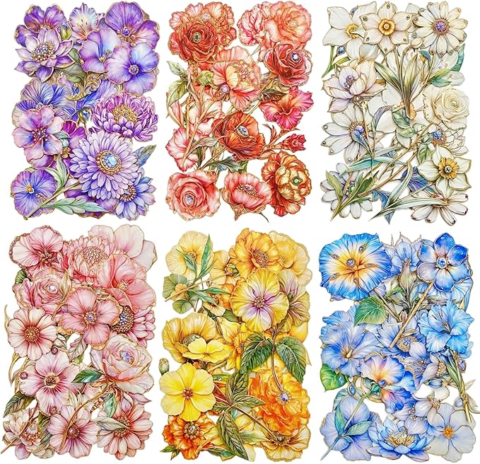 TIAMECH Flower Shadow Dream Paper Stickers - 90 Pcs Velvet Flower Sea Petals & Sunshine Charm Design, Sticker for Journaling & Scrapbooking, Junk Journal Supplies, Ephemera & DIY Crafts