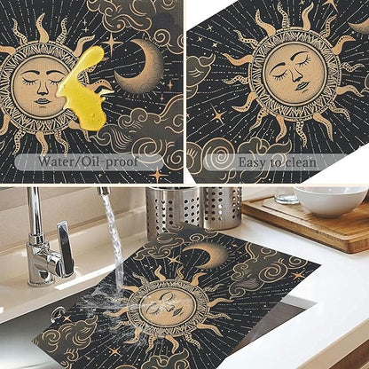 Moon Sun Zodic Placemats Set of 6,Washable Heat Resistant 12×18 Inch Linen Table Mats Witch Place Mats for Party Outdoor Dining Décor