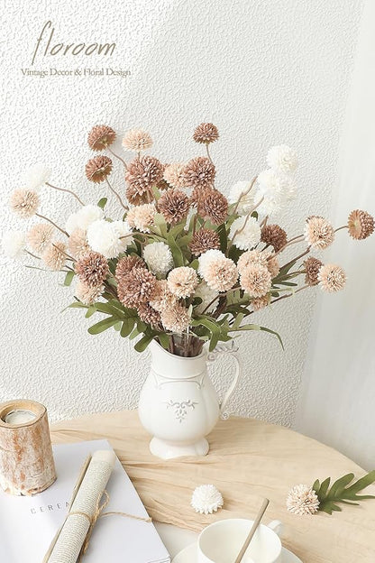 Floroom 9pcs Taupe Beige Mix Faux Silk Mums Artificial Flowers, Bulk Fake Small Mini Chrysanthemums with Stems for DIY Wedding Centerpieces Floral Arrangements Vase Fillers Home Decorations