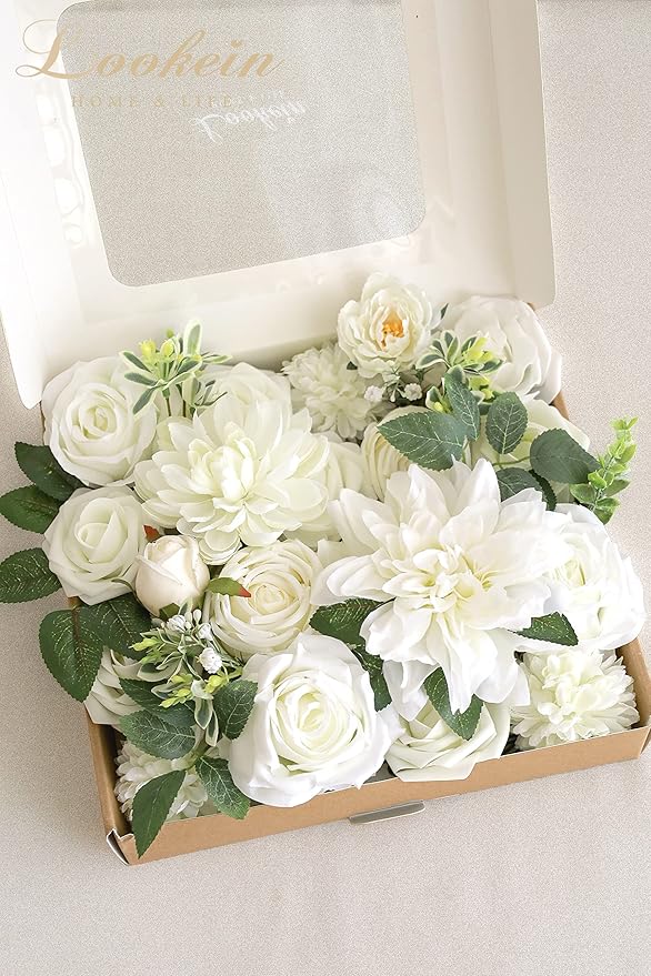 Lookein Artificial Flowers for DIY Wedding Decoration Bridal Bouquet Table Centerpieces Flower Garland Wreaths Aisle Arch Flower Decoration Home Decor, Vibrant Ivory