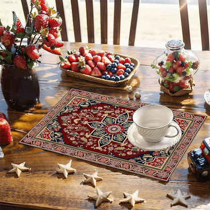 Boho Placemats,Persian Original Tribal Table Mats Set of 6,12x18 Inch,Waterproof Oil-Proof Washable and Reusable Linen placemats Holiday Party Kitchen Table Decorations