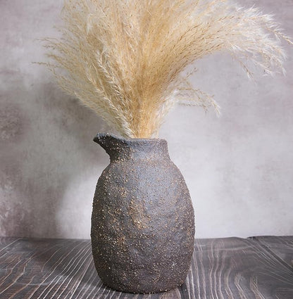 Rustic Ceramic Vase Vintage Farmhouse Style Decor, Frosted Texture Pottery for Home Decor, Modern Living Room, Office Desk Table Centerpiece (Brown) 7IN