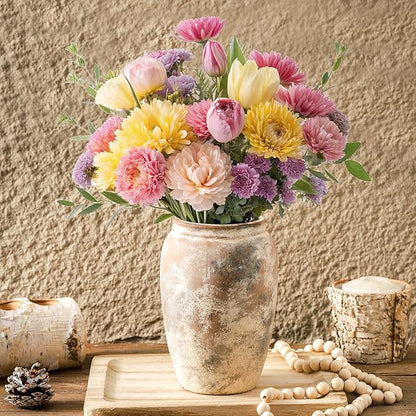 Rustic Ceramic Vase, 8.2 Inch Terracotta Rustic Vase, Farmhouse Decorative Vase Boho Decor, Christmas Decorative Vintage Flower Vase Home Decor, Living Room, Entryway, Holiday Wedding New Year Gifts