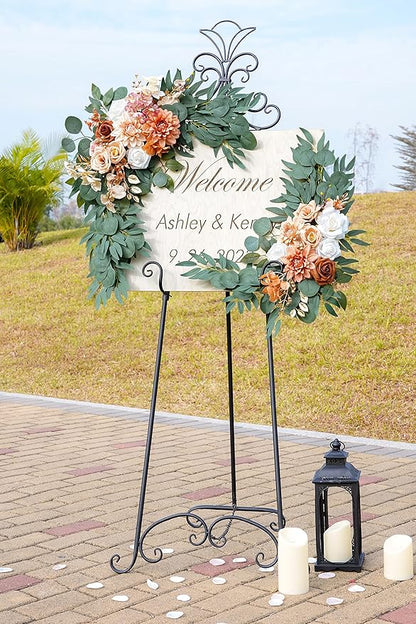 ponatia Wedding Arch Flowers (Pack of 2), Artificial Burnt Orange Flowers for Wedding Welcome Signs Decorations and Arch Flower for Weddings Ceremony Reception (Burnt Orange)
