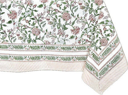 ATOSII Mahoka Rust 100% Cotton Square Fall Tablecloth, Handblock Floral Linen Table Cloth for Kitchen Dining Table I Parties Weddings Outdoors Easter Valentine's Gift I 60 X 90 Inches I 6 Seater