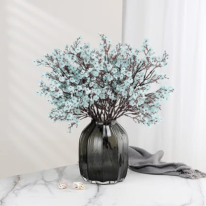 Babys Breath Silk Artificial Flowers Bulk With Vase 10pcs for Fall Decor Fake flower bouquet Bulk for Home Kitchen Indoor Bouquet Floral Arrangement Table Centerpieces Party Decor(Grey Blue)
