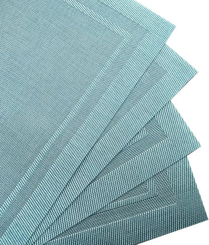 Gugrida Placemats Set of 6 Plaid Checkered Blue PVC Placemat for Dining Table Durable Woven Vinyl Stain tablemats 18"X12"