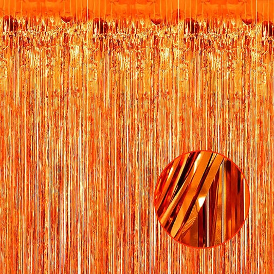 4 Pack Orange Foil Fringe Curtain Backdrop, 3.28Ft x 8.2Ft Metallic Tinsel Foil Fringe Streamers Curtains Party, Photo Booth Props, Birthday, 2022 Mother's Day Decoration Supplies