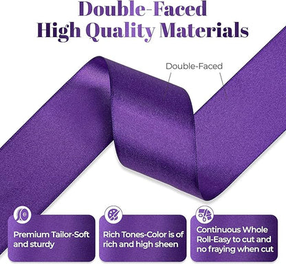 Double Faced Purple Satin Ribbon, 1-1/2 Inch X 50 Yards Polyester Ribbon for Gift Package Wrapping, Crafts, Bow Making, Sewing, Flower Bouquet, Wedding Party Decor