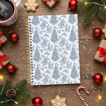 VIIJJUE Blue and White Chinoiserie Christmas Cardinal Notebook Gifts for Women, Vintage French Country Toile de Jouy Journal, Xmas Tree Santa Holiday Hardcover Spiral Notebooks, 5.5x8.3 Inch
