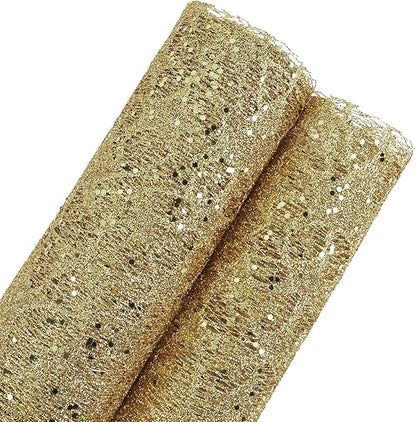 MEEDEE Gold Glitter Mesh Star Web Ribbon 10 Inch Wide by 10 Yards Roll Gold Mesh Fabric Ribbons Decorative Mesh Ribbon for Christmas Tree, Garland, Holiday Crafts, Wreaths, Bows, Home Decor