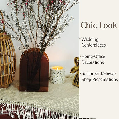 Acrylic Vase Modern Arch Shape Vase for Wedding Party Flowers Centerpieces Home Office Decor (Brown)