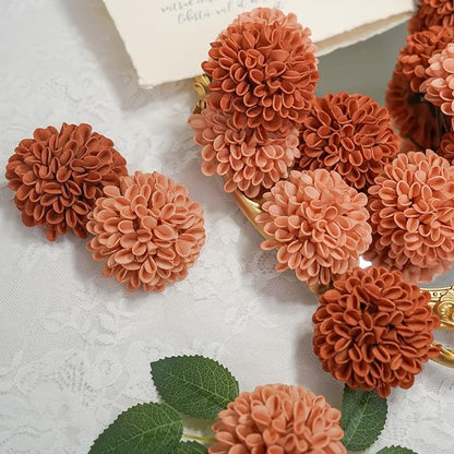 Artificial Flowers, 50pcs Artificial Rose for DIY Wedding Bouquets Centerpieces Arrangements, Terracotta Dahlia Flowers with Stems for Bridal Shower Party Home Decorations