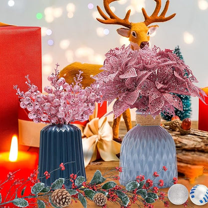22-Piece Christmas Poinsettia Artificial Flower and Glitter Berries Kit with Tree Ornaments and Picks for Holiday Decor