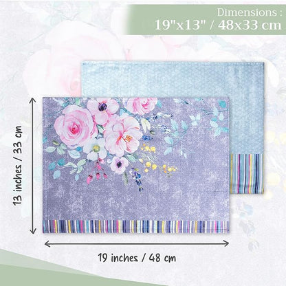 Maison d' Hermine Placemats Set of 4 100% Cotton Washable Cloth Place Mats, Reusable Table Mats for Kitchen Dining Decoration, Party, Restaurant Spring/Summer (Sweet Rose Lavender - Lush, 13" x 19")