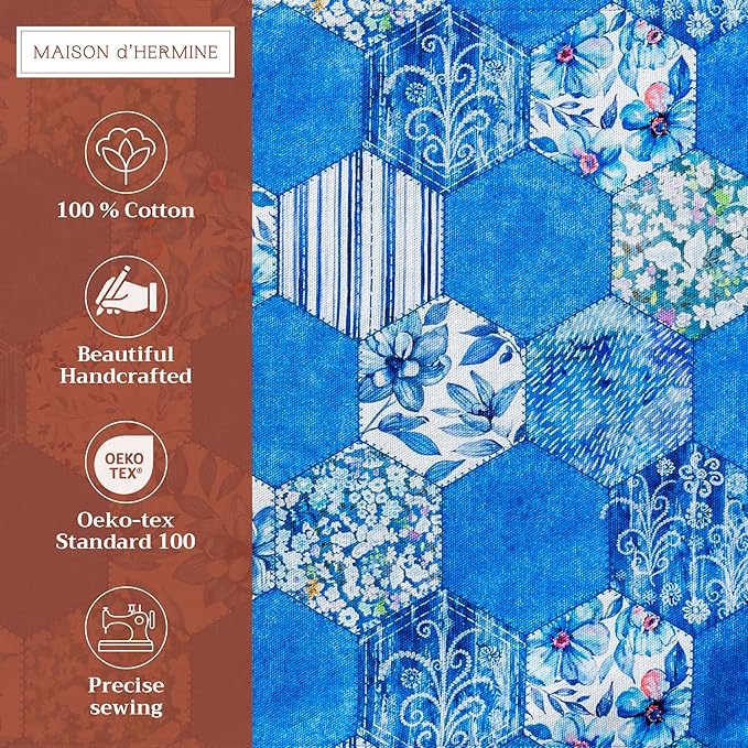 Maison d' Hermine Placemats Set of 4 100% Cotton Washable Cloth Place Mats, Reusable Table Mats for Kitchen Dining Decoration, Party, Wedding, Restaurant Spring/Summer (Summer Blues, 13" x 19")