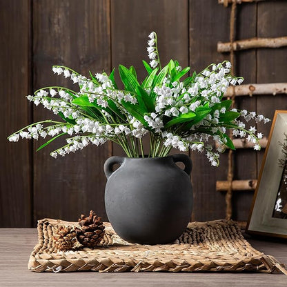 6in Ceramic Vase with Handle - Short Ball Vase - Vintage Terracotta Flower Vases for Home Decor Decorative Porcelain vase - Farmhouse Vase for Living Room Shelf Decor Table, Lyeec