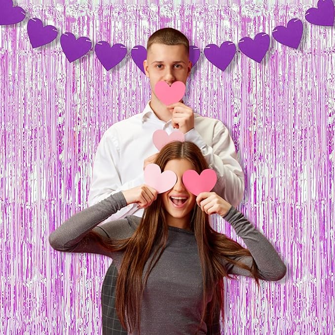 BRAVESHINE Iridescent Purple Foil Curtain - 2 Pack 3.2x6.5ft Holographic Party Streamers Tinsel Backdrop for Girl/Birthday/Valentine’s/Bachelorette/Engagement/Mermaid/Butterfly/Bridal Shower Decor