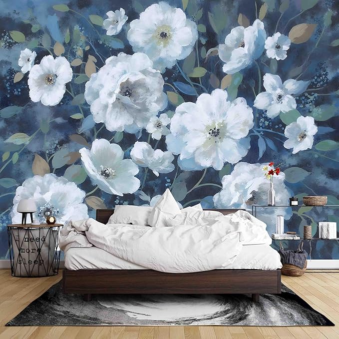 Wall Mural Peel and Stick Vintage Floral Mural- Thick Canvas Waterproof Wallpaper Art for Living Room Bedroom, Large Self-Adhesive Decor (Color-7, 197×120 inch)