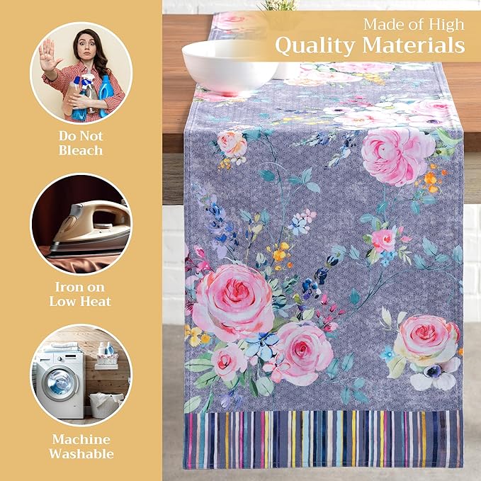Maison d' Hermine Table Runner 100% Cotton Double Layer Table Runners 108 inches Long Decorative for Home Dining Party Wedding Bridal Shower Spring Summer (Sweet Rose Lavender - Lush, 14.50" x 108")