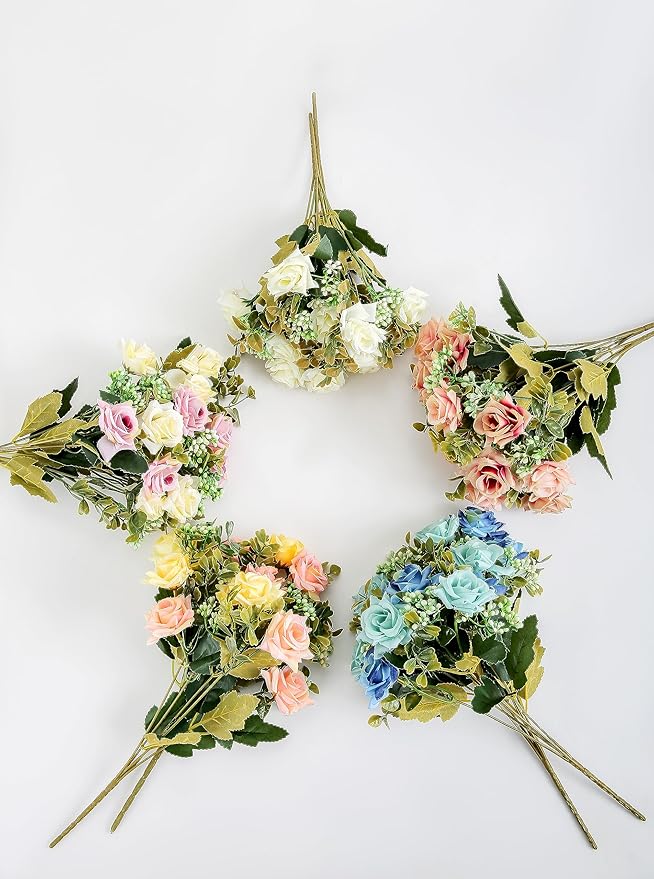 KAOYOO 2 PCS Artificial Rose Bouquet Short Stems for DIY Wedding Decoration Bridal Bouquet Home Decorations(2-PCS)