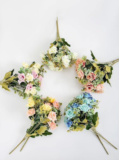KAOYOO 2 PCS Artificial Rose Bouquet Short Stems for DIY Wedding Decoration Bridal Bouquet Home Decorations(2-PCS)