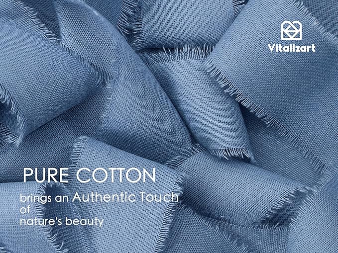 Vitalizart Dusty Blue Ribbon 1-1/2" x 15 Yd 100% Cotton Handmade Frayed Fringe Fabric Ribbons for Gift Wrapping Wedding Invites Bridal Shower Bouquets Christmas Decorations