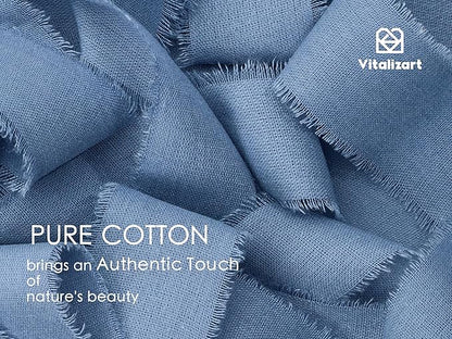 Vitalizart Dusty Blue Ribbon 1-1/2" x 15 Yd 100% Cotton Handmade Frayed Fringe Fabric Ribbons for Gift Wrapping Wedding Invites Bridal Shower Bouquets Christmas Decorations