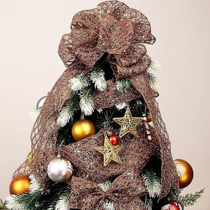 VATIN 4" Copper Christmas Ribbon, Copper Glitter Mesh Diamond Web Sequin Dots Wired Christmas Ribbon for Gift Wrapping Bow Making Wreath Supply-10 Yards