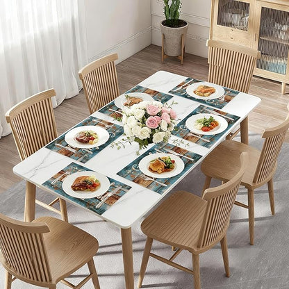 Grateful Thankful Blessed Placemats Set of 6,Wood Grain Dinner Table Mats Non-Slip Washable Mats for Kitchen Dinner Party Tablemat 12x18Inch