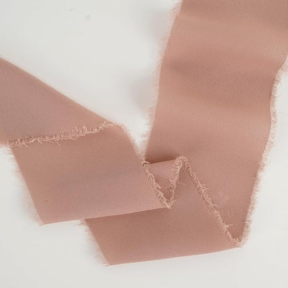 MEEDEE Rosy Mauve Chiffon Ribbon 3 Inch Fringe Ribbons Pink Chiffon Silk Frayed Edge Ribbon Wide Chiffon Ribbons for Crafts, Flower Bouquet, Wedding Favors Wrapping (2 Rolls 10 Yards)