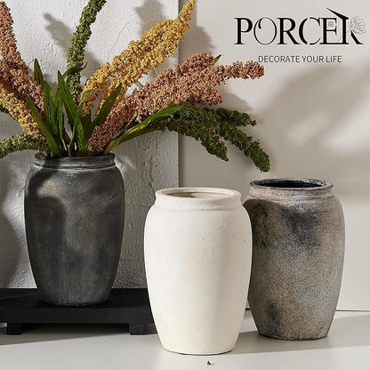 8.2 Inch Ceramic Terracotta Rustic Vase Home Decor Farmhouse Decorative Vase for Living Room Entryway Floor Holiday Wedding-Black Bronze