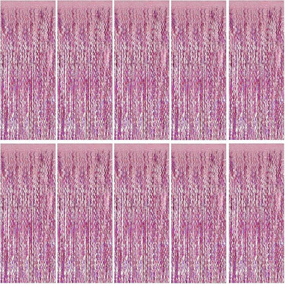 Pink Tinsel Foil Fringe Curtains Wavy Backdrop for Parties Sparkle Metallic Wavy Foil Fringe Backdrop Curtain for Party Decorations Photo Booth Props for Birthday Graduation Wedding