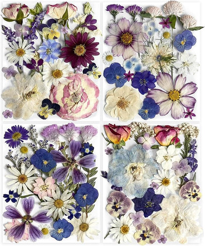 Purple Pressed Flowers 88Pcs Real Natural Dried for Resin Molds, DIY Crafts, Jewelry + Free 100Pcs Butterfly Stickers + Tweezers