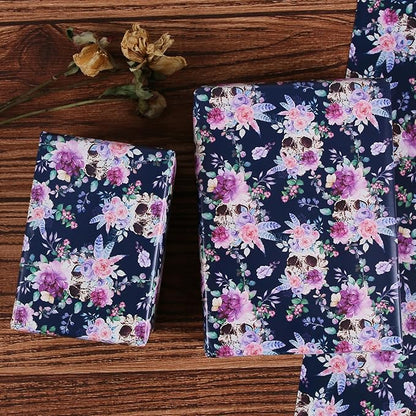 Aimyoo Purple Floral Wrapping Paper Jumbo Roll 17 in x 60 ft, Daylily Flower Gift Wrap for Wedding Birthday Bridal Shower